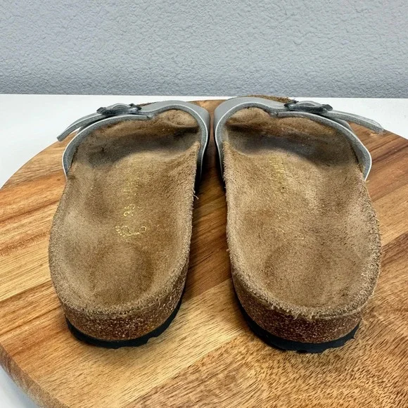Birkenstock Madrid Silver Metallic One Strap Sandals Slides Womens 35 (4-4.5) - Picture 2 of 6